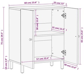 Βοηθητικό Ντουλάπι Μαύρο 60 x 33 x 75 εκ. από Μασίφ Ξύλο Μάνγκο - Μαύρο