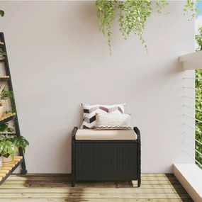 Υποπόδιο Κήπου Μαύρο 58x46x46 εκ. Συνθετικό Ρατάν με Μαξιλάρι - Μαύρο