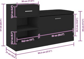 vidaXL Παπουτσοθήκη Μαύρη 94,5 x 31 x 57 εκ. από Επεξ. Ξύλο
