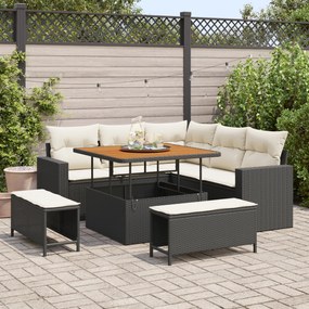 vidaXL Σετ Κήπου 8 Τεμαχίων με Μαξιλάρια Μαύρο Poly Rattan