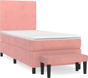 vidaXL Κρεβάτι Boxspring με Στρώμα Ροζ 100x200 εκ. Βελούδινο