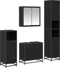 vidaXL Σετ Επίπλων Μπάνιου με ράφι 4 pcs Μαύρη Οξυά Επεξεργασμένο ξύλο