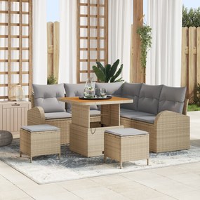 vidaXL Σετ Καναπέ 8 Τεμαχίων με Μαξιλάρια Μπεζ Πολυ Ρατάν Ακακία