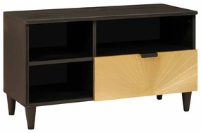 vidaXL Ντουλάπι TV Μαύρο και Χρυσό 80 x 33 x 46 εκ Μασίφ ξύλο μάνγκο