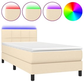 ΚΡΕΒΑΤΙ BOXSPRING ΜΕ ΣΤΡΩΜΑ &amp; LED ΚΡΕΜ 100X200 ΕΚ. ΥΦΑΣΜΑΤΙΝΟ 3133138