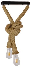 GloboStar ROPE 01279 Vintage Industrial Κρεμαστό Φωτιστικό Οροφής Δίφωτο 2 x E27 με 1 μέτρο Μπεζ Σχοινί Φ3.5 x Y100cm