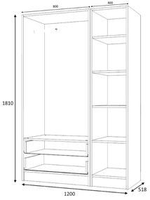 Ντουλάπα ρούχων Ricardo Megapap τρίφυλλη χρώμα καρυδί 120x51,8x181εκ.