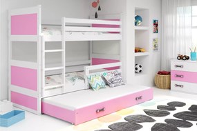Κουκέτα  Riccon με 3o Κρεβάτι από μασίφ ξύλο White + Pink  90×200cm (Δώρο τα 3 Στρώματα)
