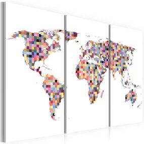 Πίνακας - Map of the World - pixels - triptych 90x60