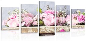 5 μέρη εικόνα λουλούδια γαρύφαλλο σε ξύλινο κουτί - 100x50