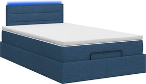 vidaXL Κρεβάτι Ottoman με Στρώμα και LED Μπλε 120 x 190 cm Ύφασμα