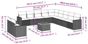 vidaXL Σαλόνι Κήπου 12 Τεμαχίων Γκρι από Συνθετικό Ρατάν με Μαξιλάρια