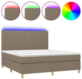 Κρεβάτι Boxspring με Στρώμα &amp; LED Taupe 180x200 εκ. Υφασμάτινο - Μπεζ-Γκρι