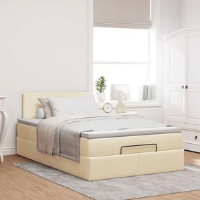 vidaXL Οθωμανικό κρεβάτι με στρώμα &amp; LEDs Cream 120x190cm ύφασμα