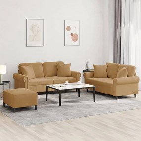 vidaXL Σετ Σαλονιού 3 Τεμαχίων Καφέ Βελούδινο με Μαξιλάρια