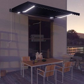 vidaXL Χειροκίνητη τέντα με ηλιακό LED 4,5 x 3 m Ανθρακί