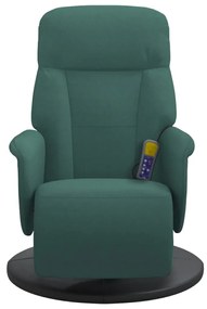 vidaXL Πολυθρόνα Μασάζ Ανακλινόμενη με Υποπόδιο Σκ. Πράσινο Βελούδινη