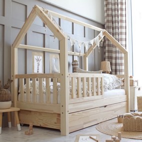 Κρεβάτι Παιδικό Montessori Bianco Plus με κάγκελα 30cm + Συρτάρι  σε Φυσικό Ξύλο  90×200cm  Luletto (Δώρο 10% έκπτωση στο Στρώμα)