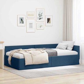 vidaXL Κρεβάτι Γωνίας Μπλε 90 x 190 cm Ύφασμα και Έργο ξύλου