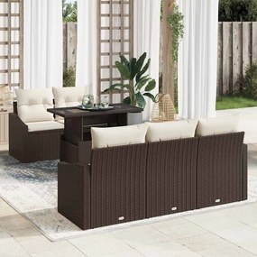 vidaXL Σετ Καναπέ Κήπου 6 pcs Καφέ και κρεμ συνθετικό ρατάν