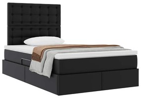 vidaXL Κρεβάτι Αποθήκης με στρώμα Μαύρο 120 x 190 cm Τεχνητό Δέρμα