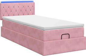 vidaXL Κρεβάτι Ottoman με Στρώμα και LED Ροζ 80 x 200 cm Βελούδο