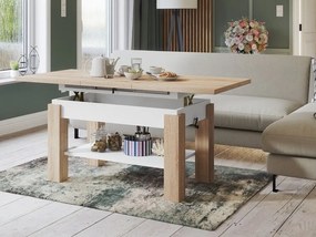 Πολυμορφικό τραπέζι σαλονιού Glendale 100, Άσπρο, Sonoma οξιά, 60x68x110cm, 50 kg, Πλαστικοποιημένη μοριοσανίδα, Γωνιακό | Epipla1.gr