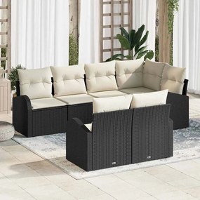 vidaXL Σετ Καναπέ Κήπου με μαξιλάρι 7 pcs Μαύρο Πολυ ράταν