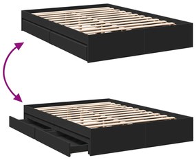 vidaXL Πλαίσιο Κρεβατιού με Συρτάρια Μαύρο 140x200 εκ Επεξεργ. Ξύλο