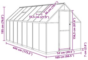 Θερμοκήπιο με Πλαίσιο Βάσης Ασημί 445x169x195 εκ. Αλουμινίου - Ασήμι