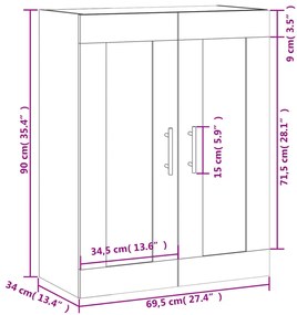 Ντουλάπι Τοίχου Λευκό 69,5 x 34 x 90 εκ. από Επεξεργασμένο Ξύλο - Λευκό