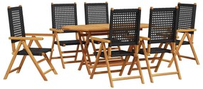 vidaXL Σέτ φαγητού για κήπο 7 pcs Μαύρο Στερεό Ξύλο Ακακίας