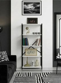 Stewehome Βιβλιοθήκη με 5 ράφια από μέταλλο και ντουλάπι (25 cm) 52x25x150 cm