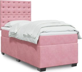vidaXL Κρεβάτι Boxspring με Στρώμα Ροζ 80 x 200 εκ. Βελούδινο