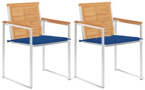 Καρέκλες Κήπου 2 τεμ. από Μασίφ Ξύλο Teak/Ατσάλι με Μαξιλάρια