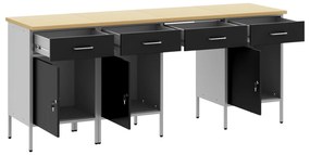 vidaXL Set εργασίας 4 τεμαχίων  με cabinet και τραπέζι Μαύρο Επεξεργασμένο ξύλο και Χάλυβα