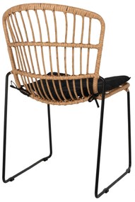 Καρέκλα C5866.01 Μεταλλική Μαύρη με Μαξιλάρι και Rattan Φυσικό 51.5x58x86Yεκ. 51.5x58x86 εκ.