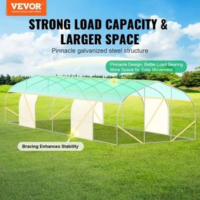 VEVOR Walk-in Tunnel Greenhouse 29.53x9.84x6.6ft Galvanized Frame PE Cover Green