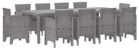 vidaXL Σέτ φαγητού για κήπο 11 pcs Ανοιχτό γκρι Rattan Polt