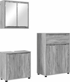 vidaXL Σετ Επίπλων Μπάνιου 3 pcs Γκρίζο Σονομα Επεξεργασμένο ξύλο