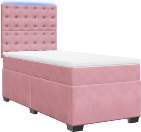 vidaXL Κρεβάτι Boxspring με Στρώμα Ροζ 80 x 200 εκ. Βελούδινο