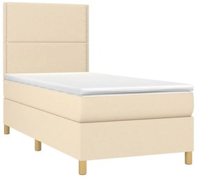 vidaXL Κρεβάτι Boxspring με Στρώμα &amp; LED Κρεμ 90x200 εκ. Υφασμάτινο