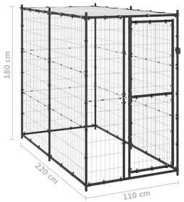 Κλουβί Σκύλου Εξ. Χώρου Ατσάλι 110 x 220 x 180 εκ. με Στέγαστρο - Μαύρο