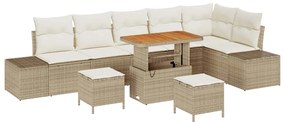 vidaXL Σετ Καναπέ Κήπου με μαξιλάρι 9 pcs Μπεζ Πολυ ράταν