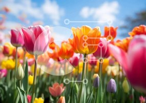 Intra Συλλεκτικό Ξύλινο Παζλ Plywood 4mm - Πολύχρωμο χωράφι με τουλίπα με διάφορα λουλούδια Σε Ξύλινο Κουτί - Διαστάσεις: 10x10 cm – 25 κομμάτια