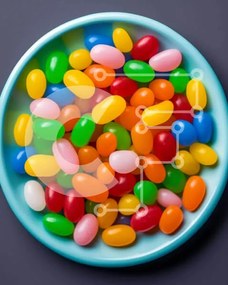 Σετ των 2 Intra Συλλεκτικό Ξύλινο Παζλ Plywood 4mm - Πολύχρωμα φασόλια ζελέ σε μπλε μπολ Σε Ξύλινο Κουτί - Διαστάσεις: 10x10 cm – 25 κομμάτια