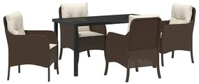 vidaXL Σέτ φαγητού για κήπο με μαξιλάρι 5 pcs Καφέ Πολυ ράταν