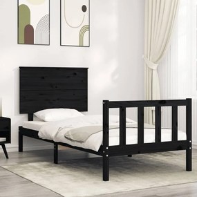 Πλαίσιο Κρεβατιού με Κεφαλάρι Μαύρο Μασίφ Ξύλο Small Single 195,5 x 80,5 x 82,5 εκ. - Μαύρο