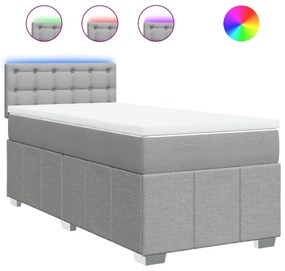 vidaXL Κρεβάτι Boxspring με Στρώμα Ανοιχτό Γκρι 100x200 εκ. Υφασμάτινο