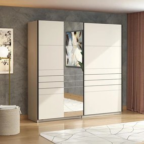 Ντουλάπα Συρόμενη VEYMONT 220 OG με Καθρέπτη Cashmere 220x61x218εκ. 220x61x218 εκ.
